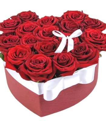 20 Red Roses In Heart-Shaped Box