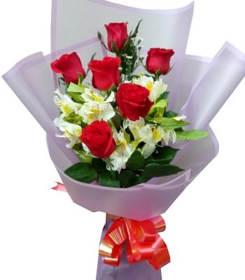 6 Piece Red Roses Bouquet