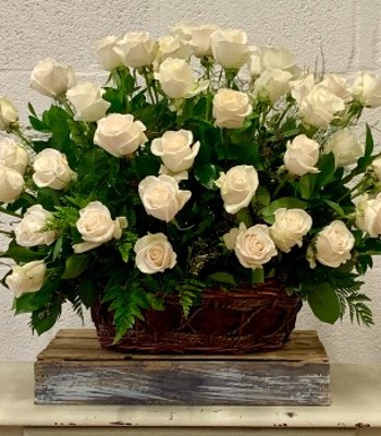 Sympathy Basket - 36 White Rose Basket