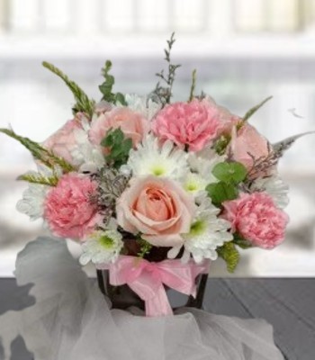 Rose and Carnation Bouquet with White Chrysanthemums