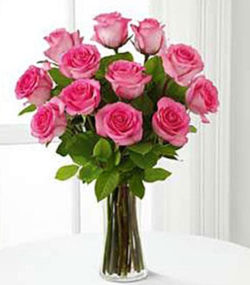 Long Stem Pink Rose Bouquet - 12 Stems Pink Roses