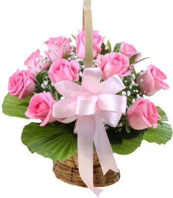 Annivesary Pink Roses Basket
