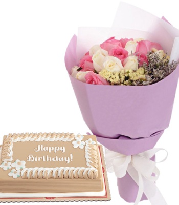 Birthday Cake And Flower Bouquet