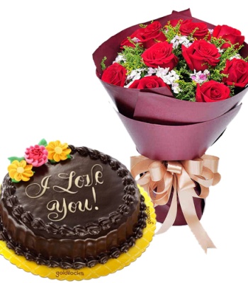 Chocolate Cake and Valentine Red Roses