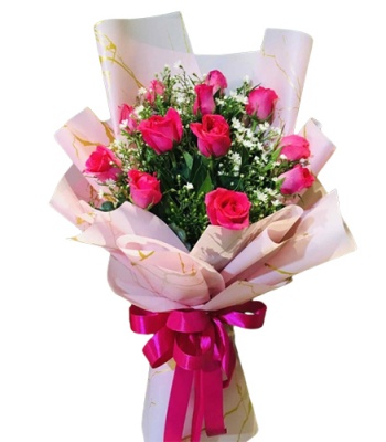 Dozen Hot Pink Roses Bouquet