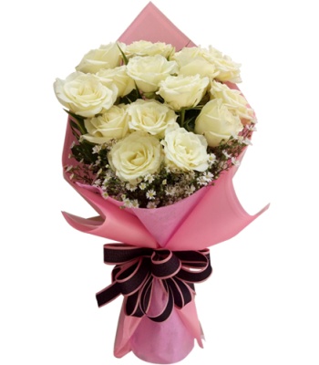 Dozen White Rose Bouquet