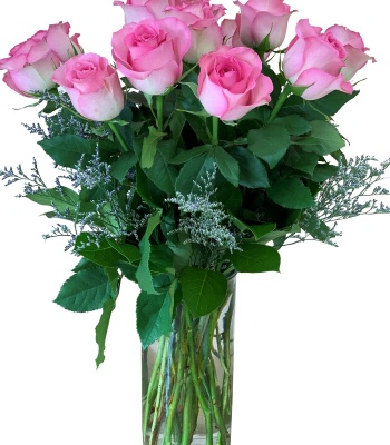 "I Love You" 12 Pink Roses In Vase