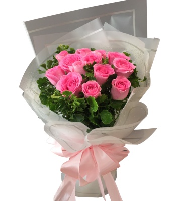 One Dozen Pink Rose Bouquet