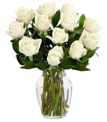 One Dozen White Roses In A Vase