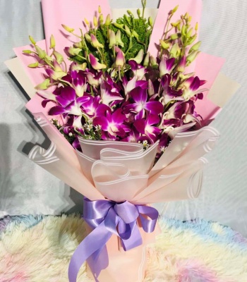 Purple Orchids Flower Bouquet - 10 Stems
