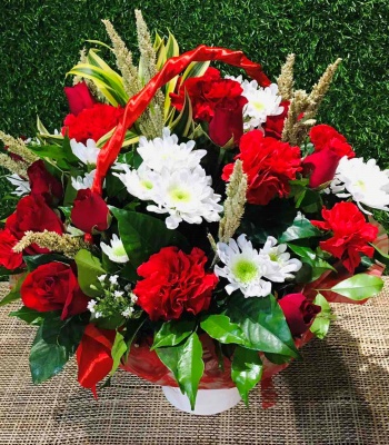 Red Roses and Carnation Basket
