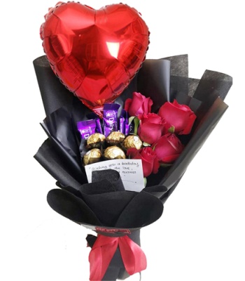 Red Roses with Chocolates and Balloons Bouquet