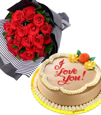 Romantic Red Roses And I Love You Cake