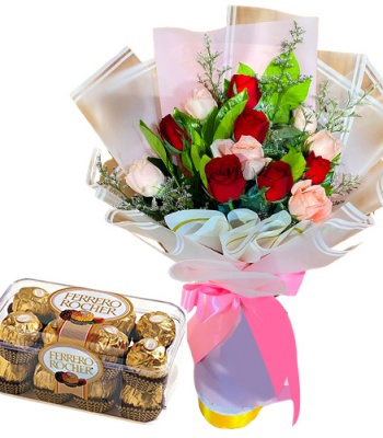 Romantic Roses And Ferrero Rocher Chocolate Box