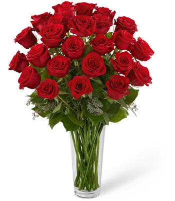 Two Dozen Fresh Red Roses In A Vase