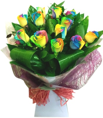 Valentine's Day 12 Rainbow Roses Bouquet
