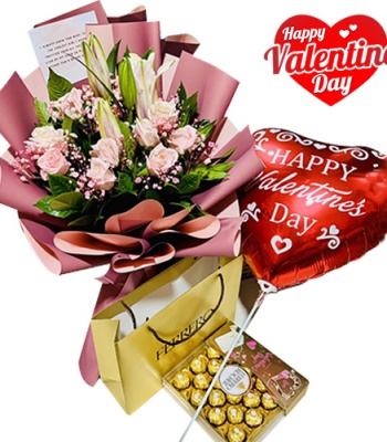 Valentine's Day Bouquet With Chocolates, Balloon & Gifts