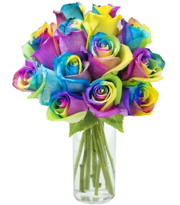Valentine's Day Rainbow Roses Vase Bouquet