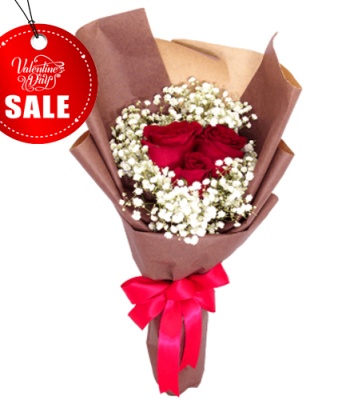 Valentine's Day Red Rose Bouquet - 3 Stems