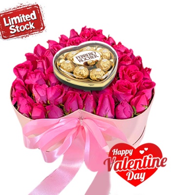 Valentine's Day Red Roses With Ferrero Rocher Chocolates