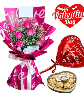 Valentine's Day Rose Bouquet With Chocolates & Balloon