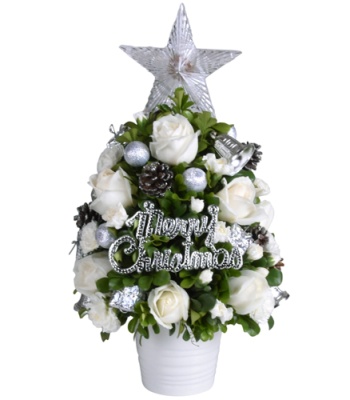 White Flower Merry Christmas Tree
