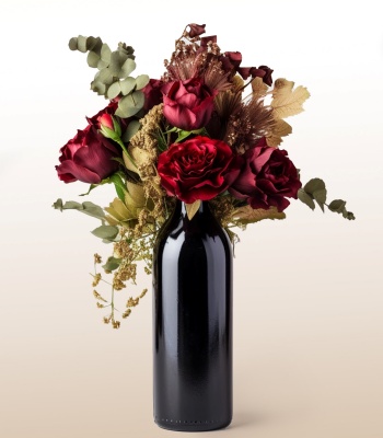 Valentine's Day Red Wine Adorned In Flowers