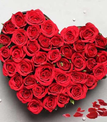 Valentines Day Bliss - 24 Heart Shaped Red Roses Arrangement