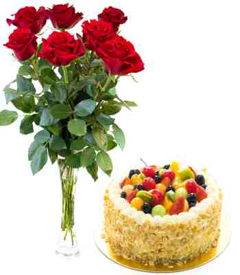 Birthday Red Roses & Cake Gift