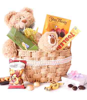 Romantic Teddy Bear & Chocolate Gift Basket