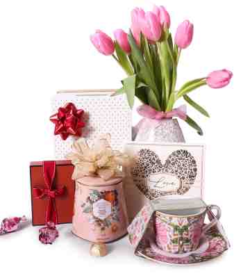 Valentine's Pink Tulips & Chocolate Gift Set