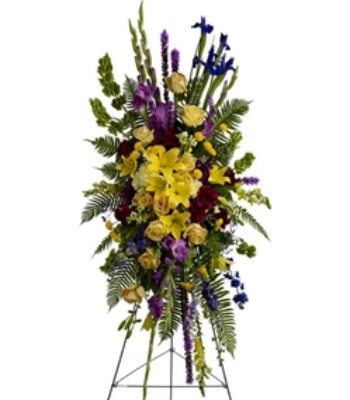 Funeral Standing Spray - Yellow and Purple Flowers