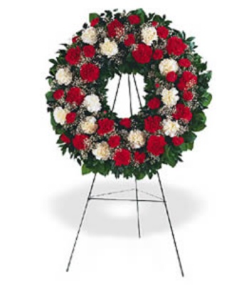 Funeral Wreath - Red and White Carnations
