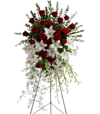 Funeral Wreath - White Lilies and Red Roses