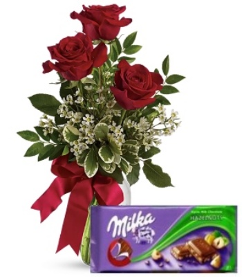 Red Roses and Milka Hazelnut Chocolate