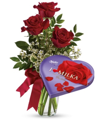 Red Roses with Milka Pralines