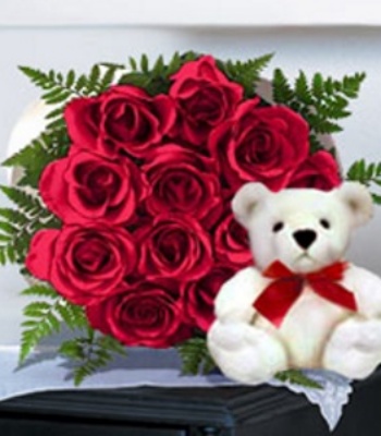 Red Roses with Teddy Bear