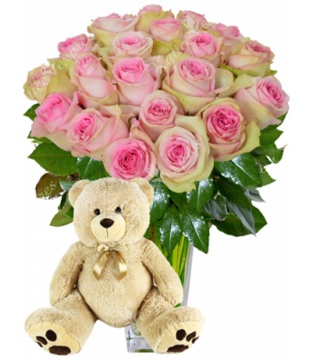 Burnt Roses with Teddy Bear