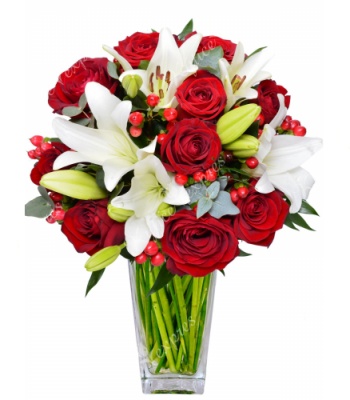 Lilies and Roses with Red Hypericum