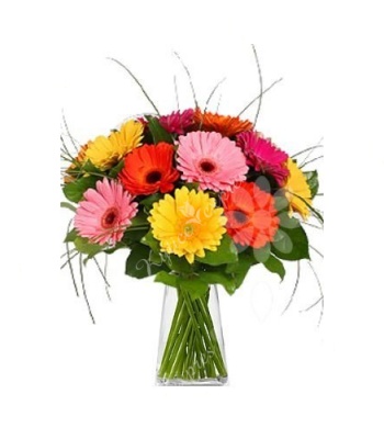 Red Gerberas and Roses with Alstroemerias
