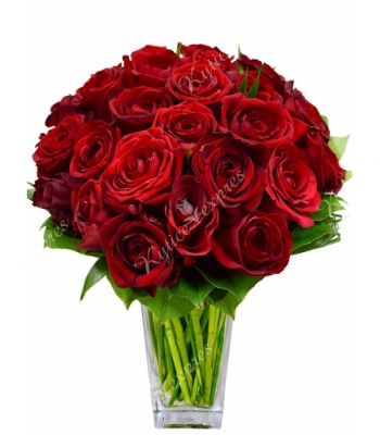 Red Roses and Eucalyptus Flower Bouquet