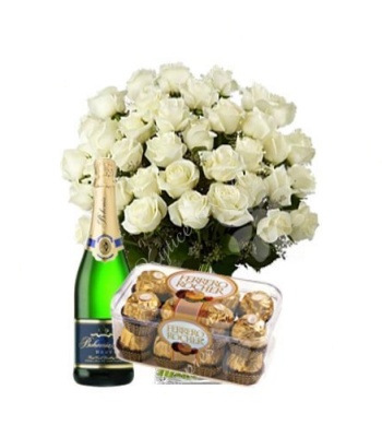 White Roses and Sparkling Wine with Ferrero Rocher