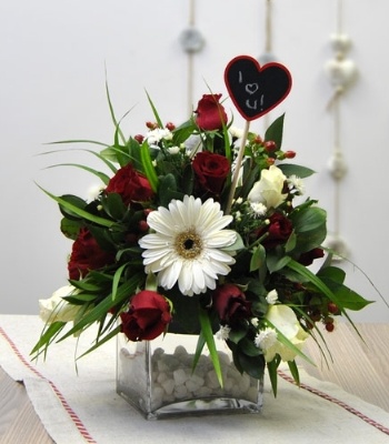 Assored Flowers In Square Vase