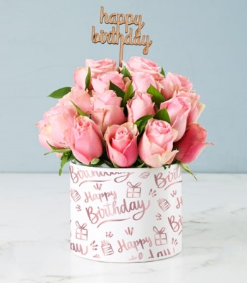 Birthday Pink Rose in Hatbox