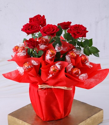 Valentine Red Roses with Premium Chocolates Box