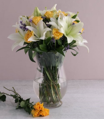 Mix Flowers In Hurricane Vase