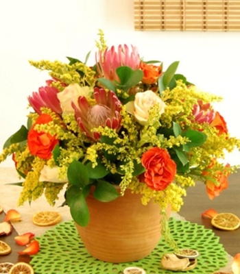 Mix Flowers in Round Terracotta Pot