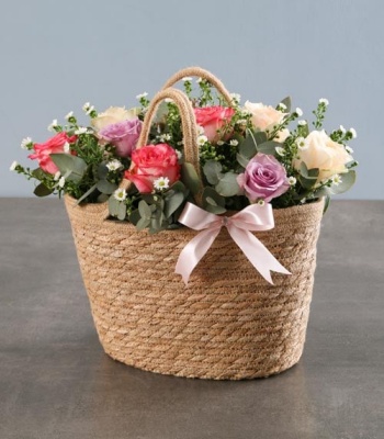 Pastel Roses in Basket