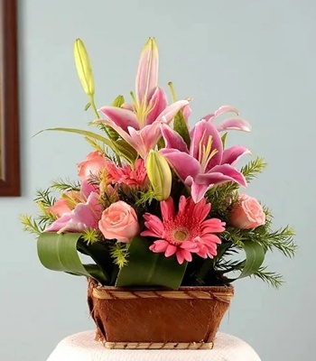 Pink Seasonal Flowers Basket
