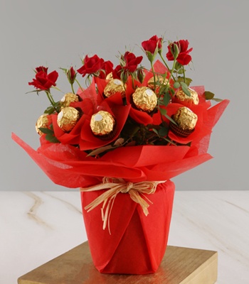 24 Red Rose Bouquet with Heart Shaped Ferrero Chocolates